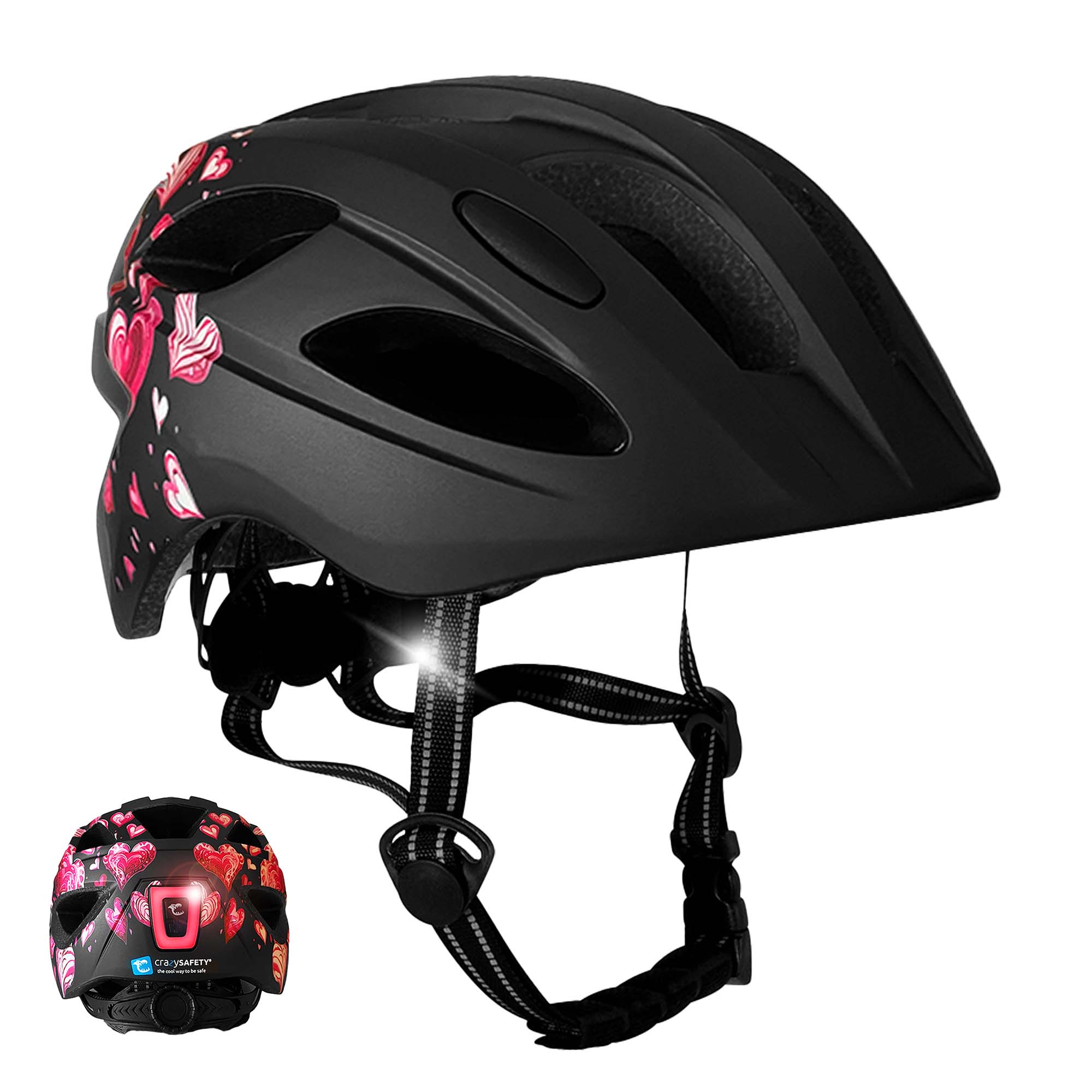 Crazy Safety Bicycle helmet Black Heart / M (54-58cm) Heartbeat Stripes children's helmet with light