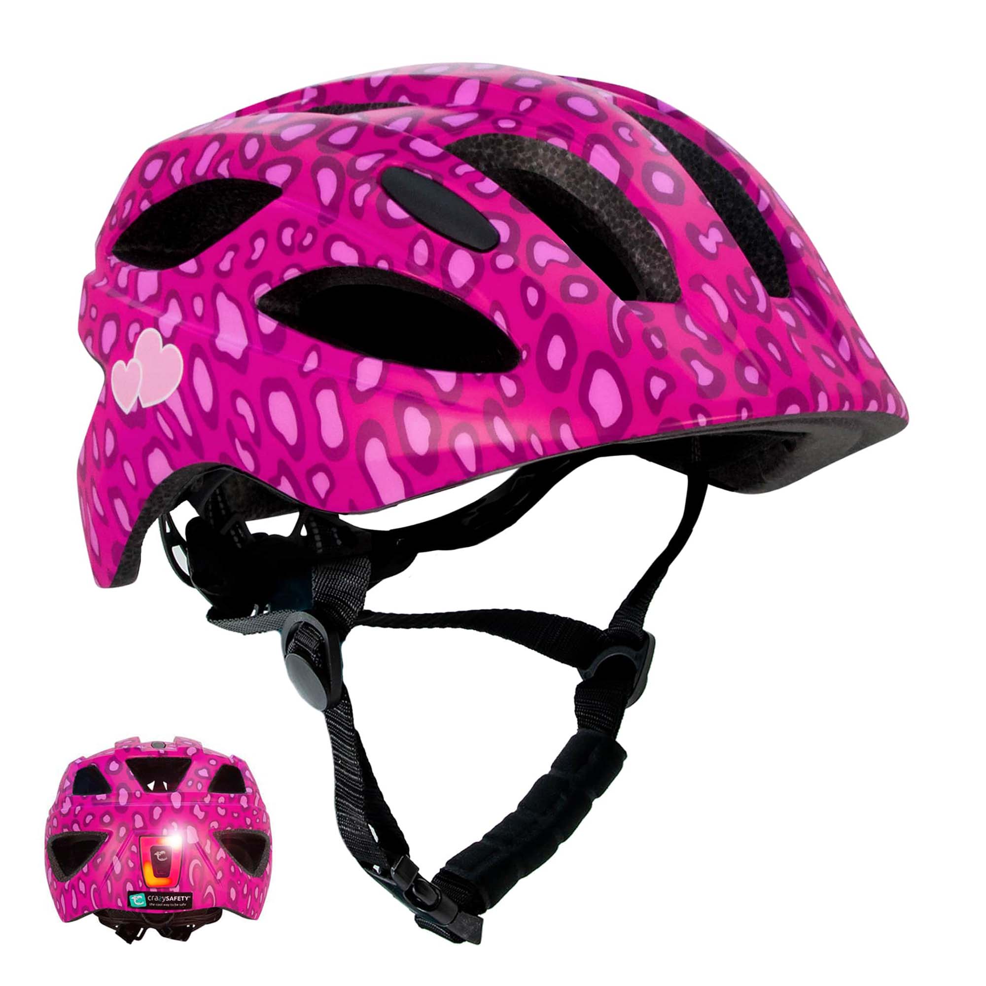 Crazy Safety Bicycle helmet Pink / M (54-58cm) Heartbeat Stripes children's helmet with light